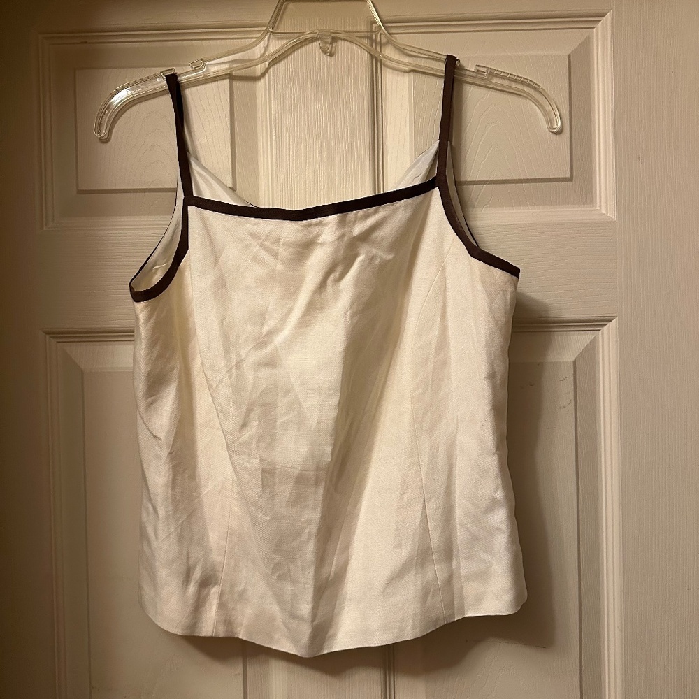 Kasper ASL Ivory Cami with Brown Trim – Classic Sleeveless Top, Size 16